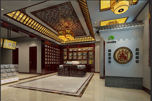 常平镇古朴典雅的中式茶叶店大堂设计效果图