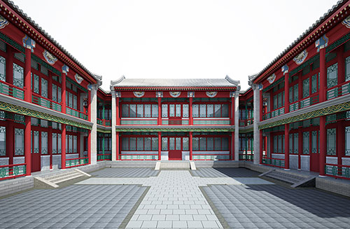 常平镇北京四合院设计古建筑鸟瞰图展示